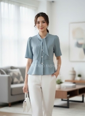 Áo sơ mi tay bồng nơ cổ