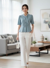 Áo sơ mi tay bồng nơ cổ