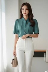 Áo sơ mi tay bồng nơ cổ