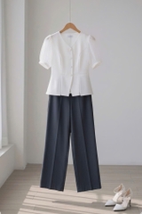 Áo sơ mi cổ tim tay phối tơ