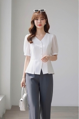 Áo sơ mi cổ tim tay phối tơ