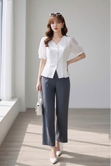 Áo sơ mi cổ tim tay phối tơ