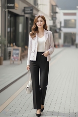 Áo tweed cổ K dáng lửng