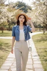 Áo croptop cổ hai ve dáng suông túi cơi chéo