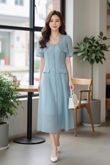 Sét áo khoác croptop tay bồng & Váy hai dây