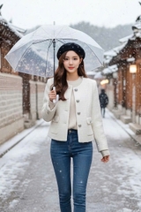 Áo dạ Tweed cổ tròn túi sườn