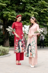 Sét áo dài in hình cô gái đeo kính vải Taffa