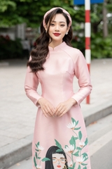 Sét áo dài in hình cô gái đeo kính vải Taffa