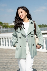 Áo khoác cổ bẻ dáng ngắn thắt đai
