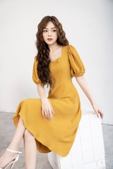 Váy cổ vuông nhún ngực, thắt nơ