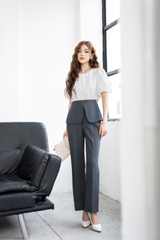 Áo cổ tròn nhún eo, vạt chéo
