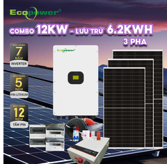 Hệ thống điện mặt trời hòa lưới 3 pha 12KW có lưu trữ 6.2KWH tự lắp