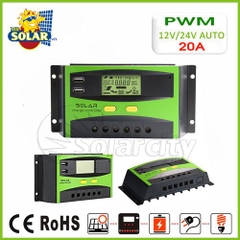 Điều khiển sạc pin mặt trời PWM 20A LCD + hiển thị Ampe