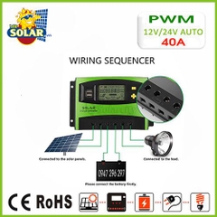 Điều khiển sạc pin mặt trời PWM 40A LCD + hiển thị Ampe