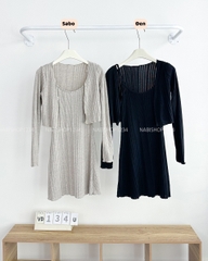 (S50%) Váy Số 134-U 2 Dây Gân Kèm Cardigan