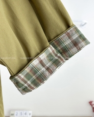 Áo Khoác Số 254-D Kaki Phối Caro Cổ Sơ Mi