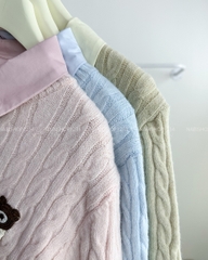 Áo Sơ Mi Số 197-D Set Kèm Cardigan Gấu