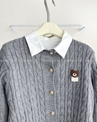 Áo Sơ Mi Số 197-D Set Kèm Cardigan Gấu