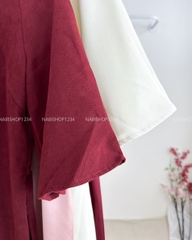 Áo Dài Số 11-C Chéo Xẻ Tà 3 Nơ + Cài
