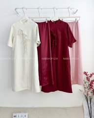 Áo Dài Số 11-C Chéo Xẻ Tà 3 Nơ + Cài