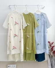 Áo Dài Số 13-C Tơ Hoa Thêu Tà Phối
