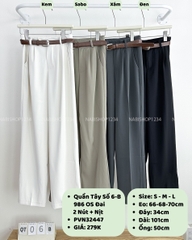 Quần Tây Số 6-B 986 OS Đai 2 Nút + Nịt