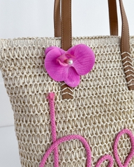 Túi Số 166-H 603 Tote Cói Hello + Kẹp Hoa