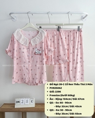 Đồ Ngủ Số 28-C Cổ Ren Thêu Thỏ 3 Món