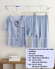 Đồ Ngủ Số 29-C Nơ Đỏ Thêu Mèo 3 Món
