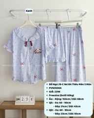 Đồ Ngủ Số 29-C Nơ Đỏ Thêu Mèo 3 Món