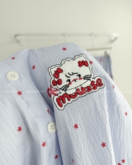 Đồ Ngủ Số 29-C Nơ Đỏ Thêu Mèo 3 Món
