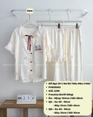 Đồ Ngủ Số 29-C Nơ Đỏ Thêu Mèo 3 Món