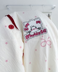 Đồ Ngủ Số 29-C Nơ Đỏ Thêu Mèo 3 Món