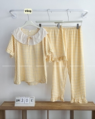 Đồ Ngủ Số 30-C Cổ Ren Caro 3 Món