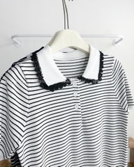 Áo Len Số 114-B Polo Viền Ren Kẻ