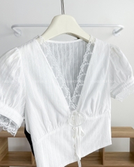 Áo Kiểu Số 303-B 6099 Cổ V Ren Nhún Sau