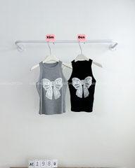 Áo Croptop Số 198-D 3095 3 Lỗ Thêu Nơ