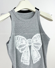 Áo Croptop Số 198-D 3095 3 Lỗ Thêu Nơ