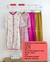Áo Dài Số 22-U Cúc Dọc Thêu Hoa