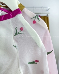 Áo Dài Số 22-U Cúc Dọc Thêu Hoa