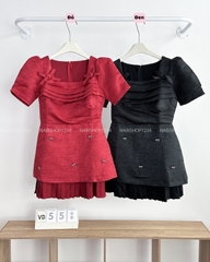 (S20%) Váy Số 55- X Xếp Ngực Đính Nơ 68/75
