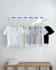 Áo Croptop Số 223-M 3702 Cổ Vuông Lai Ren