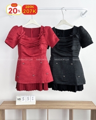 (S20%) Váy Số 55- X Xếp Ngực Đính Nơ 68/75