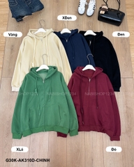 G30K Áo Khoác Số 310-D 353 Hoodie Zip Trơn Tay Phồng