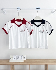 Áo Thun Số 259-B 8224 Polo Tay Viền Thêu Hoa