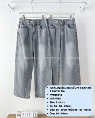 (DEAL) Quần Jean Số 277-C XAM OS 2 Đai Túi Giả