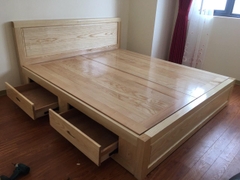 GIƯỜNG NGỦ GỖ SỒI NGĂN KÉO 1M6X2M