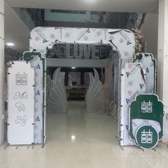Cổng cưới chữ Hỷ màu xanh 6 món