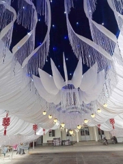 Trần sao hoa mây sợi kim tuyến nền xanh (có đèn nháy)
