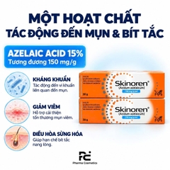 SKINOREN GEL 15% AZELAIC ACID 30G: GEL HỖ TRỢ ĐIỀU TRỊ MỤN, GIẢM BÍT TẮC VÀ CẢI THIỆN THÂM SAU MỤN